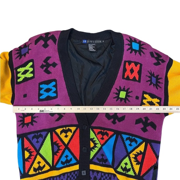 I B diffusion fun vintage/Hong Kong 1991 puff shoulder allover print sweater M - Picture 3 of 8